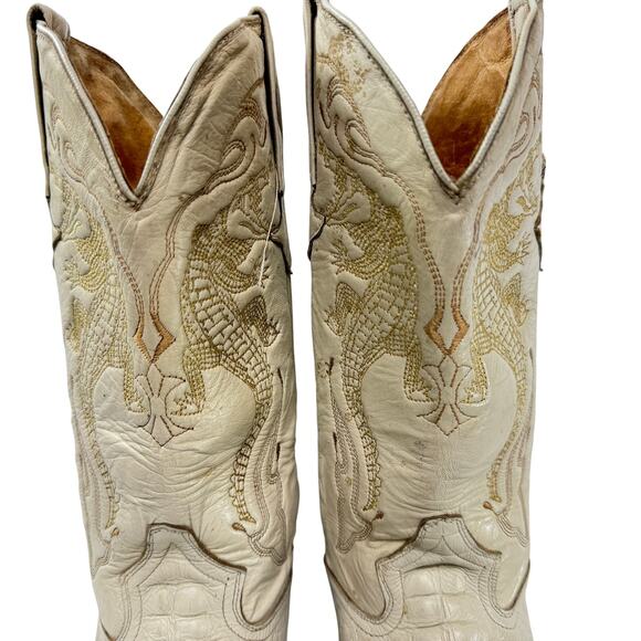 Denver Western Cowboy Boots Women Size 9 Embroidered Alligator Cream Pointed - Picture 4 of 15